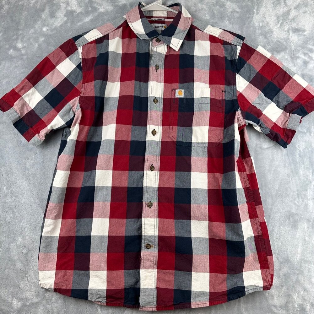Carhartt Plaid Button Up Shirt Mens Size M Relaxed Red White Blue 103551 639